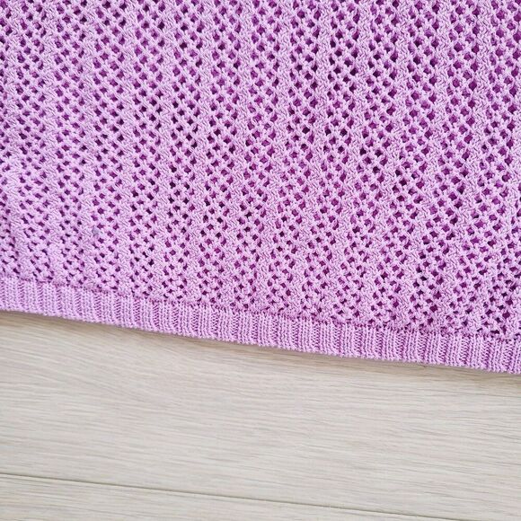 New Free People Beach Crocheted Top M Lavendar Purple Open‎ Knit Pullover - Picture 4 of 10